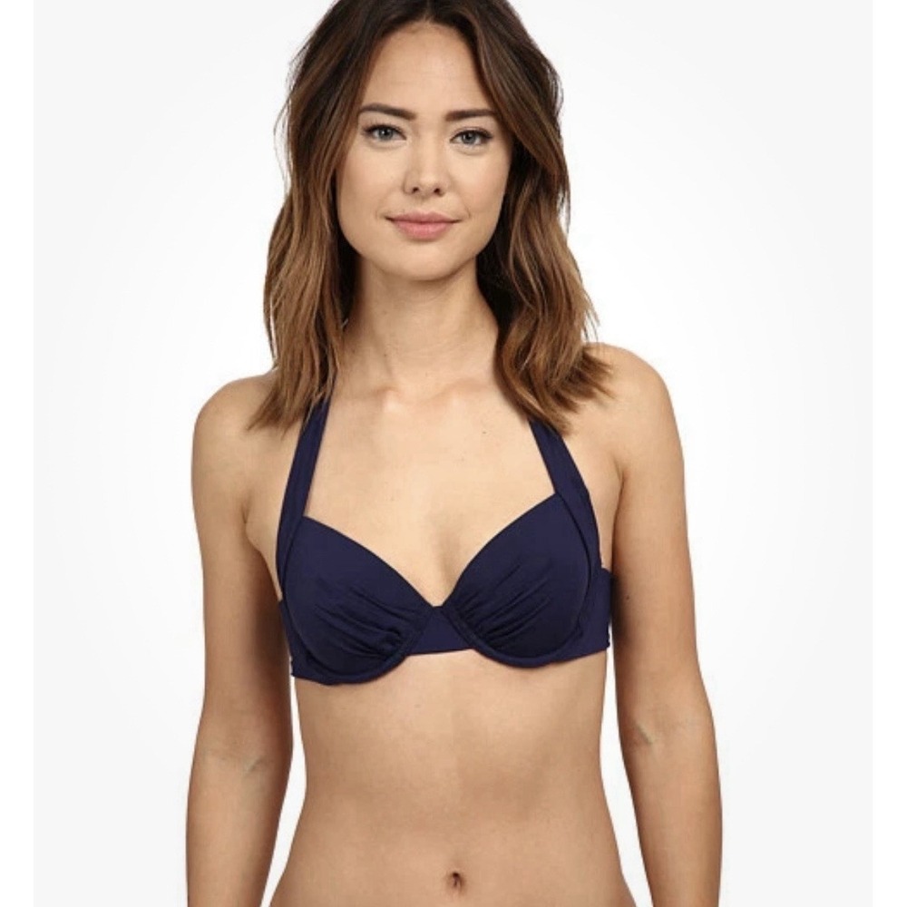 Tommy Bahama Pearl Solids Underwire Halter Bikini Swim Top Black Sz 38 D NEW $76